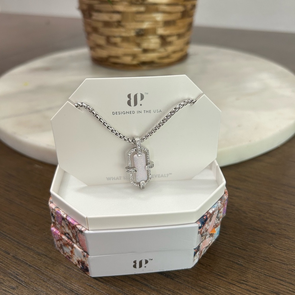 Elegant Rhodium October 2025 Necklace with opal Pendant